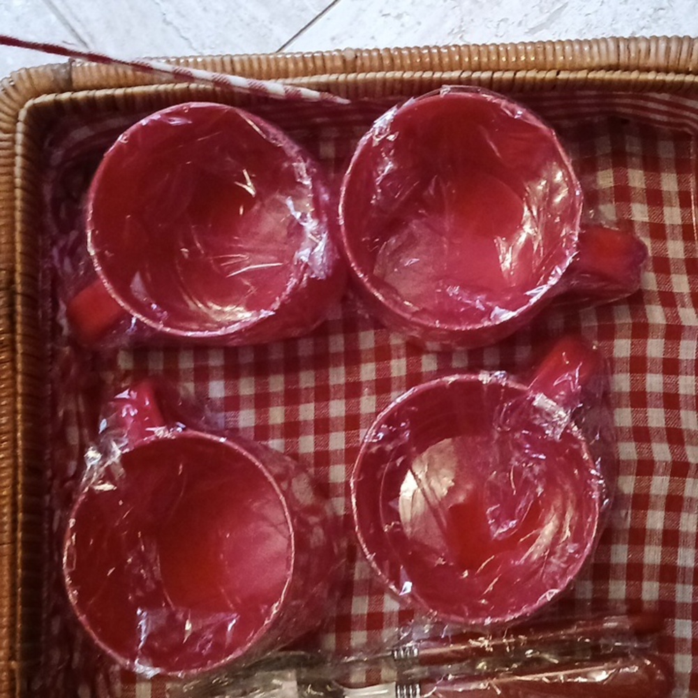 Vintage BEAU RIVAGE Wicker Picnic Basket Place Setting for 4 New* β±οΈ - Picture 5 of 9